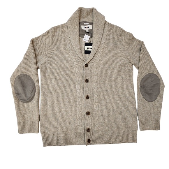 Joseph Abboud Men's Beige Wool Blend Cardigan Blazer Elbow Patch Cable Sz. L NWT - Picture 3 of 11